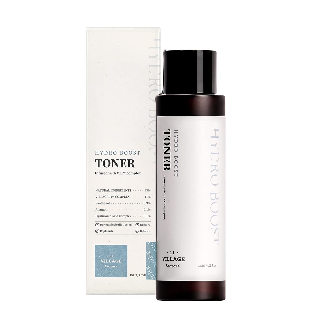 [VILLAGE 11 FACTORY] HYDRO BOOST TONER (120ml) Korean Skincare - Hydrating Toner with Hyaluronic Acid & Chamomile - Soothes & Repairs - 93% Natural Ingredients - Vegan Formula