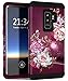 Hocase Galaxy S9 Plus Case w/Unique Floral Design, Sturdy 3-Piece Heavy Duty Shockproof Protection Hard Armor Cover Rubber Protective Case for Samsung Galaxy S9 Plus - Royal Purple/White Flowers
