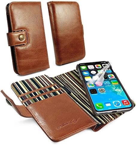 Alston Craig C3_88 Gentlemen's Traditional Vintage Genuine Leather [with RFID Blocking] Magnetic Shell Folio Wallet Case Cover with Bill Fold for iPhone X/XS - Brown