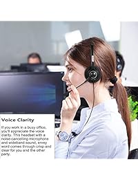Arama A200D - Auricular con cable y micrófono con cancelación de ruido y control de silencio de volumen, auriculares para Polycom Plantronics Aastra Lucent