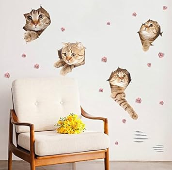 Amazon 壁 穴 から ネコ ビックリ ウォール ステッカー ドッキリ かわいい トリック アート 貼って はがせる 壁面 シール 約 50 70 Cm ノーブランド品 ウォールステッカー