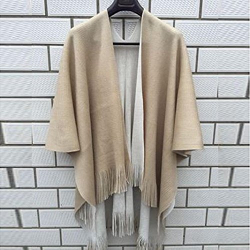 Salute Women Winter Knitted Cashmere Poncho Capes Shawl Cardigans Sweater Coat (Off-White)