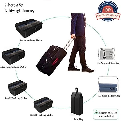 YAMIU Packing Cubes 7-Pcs Travel Organizer Accessories with Shoe Bag and 2 Toiletry Bags(Black) 2 YAMIU Packing Cubes 7-Pcs Travel Organizer Accessories with Shoe Bag and 2 Toiletry Bags(Black)