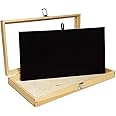 MOOCA Wooden Jewelry Display Case, Jewelry Organizer Case with Tempered Glass Top Lid & Removable Black Luxurious MDF Velvet Jewelry Display Pad, Natural Wood Colo