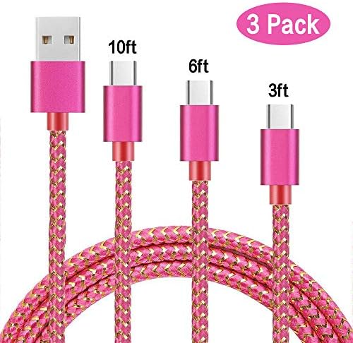 Galaxy S8 Charger Cable Fast Charging, MIUOLV Type USB C Braided Cord for Samsung Note 9 8 S9 Plus V20, Google Pixel 2 XL, Nexus 6P 5X, Mate 9 Honor 8, oneplus 2 3T Rose/Gold (3 Pack, 3ft 6ft 10ft)