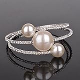Big Faux Pearl Crystal Bling Beaded Bangle Wrap Bracelet Cuff Open