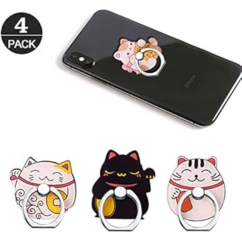Phone Ring Holder Stand, Lucky Cat Phone Ring Stand Holder 360 Rotation Finger Ring Grip Stand for Cellphones,Smartphones and Tablets (4 Pack Lucky Cat Phone Ring Stand)