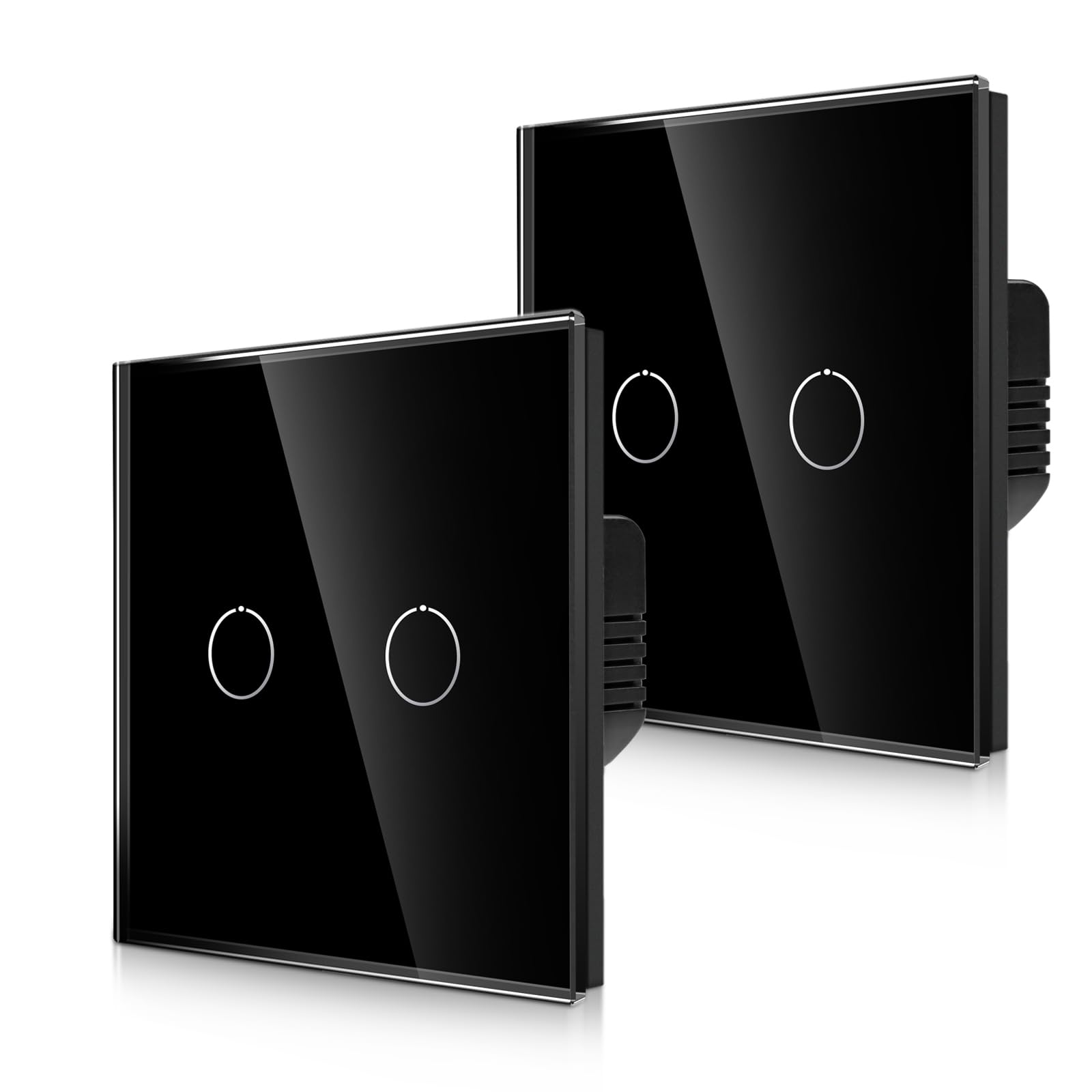 CNBINGO 2-Way Touch Light Switch - Black Wall Switch with Glass Panel and Status LED Backlight - No Neutral Wire Required - Only Pair with This 2-Way Switch Series - 2 Gang - 2 Pack