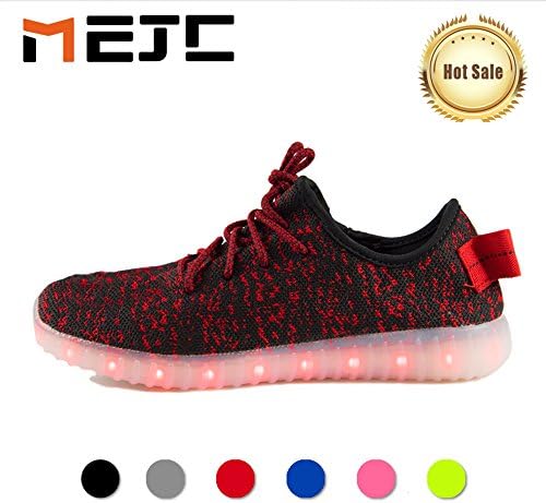 J Square -MEJC- Unisex Women's Men's Kid's LED Shoes Light up Knit Fashion Sneaker-42 M EU/10.5 B(M) US Women/8.5 D(M) US Men-Red