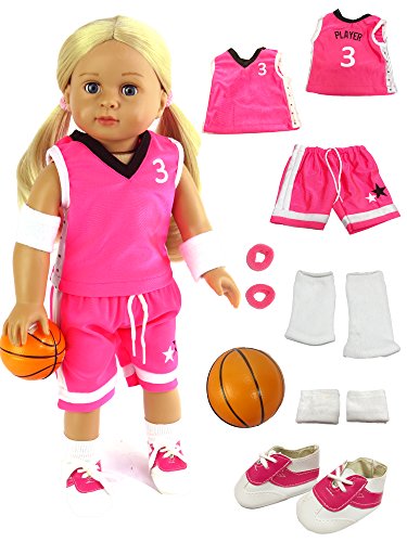 American Fashion World Pink Basketball Player Uniform fits 18 Inch Doll