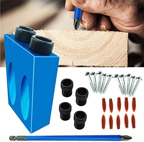 Funihut Pocket Hole Jig Set 28Pcs Oblique Hole Positioner, Aluminium Alloy Woodworking Hole Puncher 15°Bevel Slotting Angle Positioner Kit