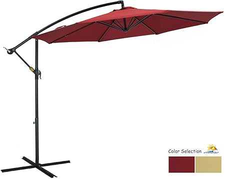 Amazon Com Patio Watcher 10ft Offset Cantilever Patio Umbrella Outdoor Market Hanging Umbrella With Crank Cross Base For Backyard Garden Lawn And Pool Red Garden Outdoor
