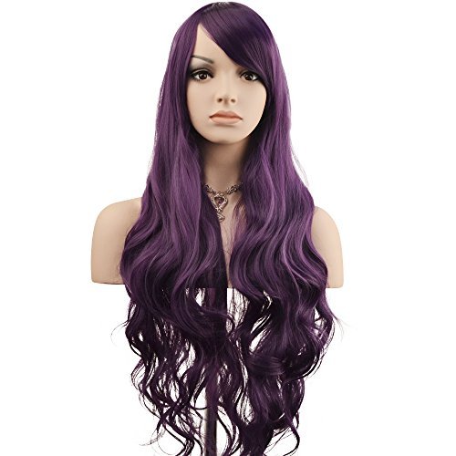 YOPO 32" Wigs Halloween Long Curly Wavy Wig Cosplay Costume Parties Wig(Purple)