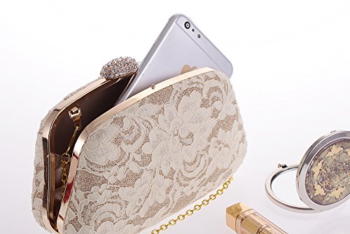 Womens Lace Evening Party Clutch Handbag Crossbody Shoulder Bag(Nude)