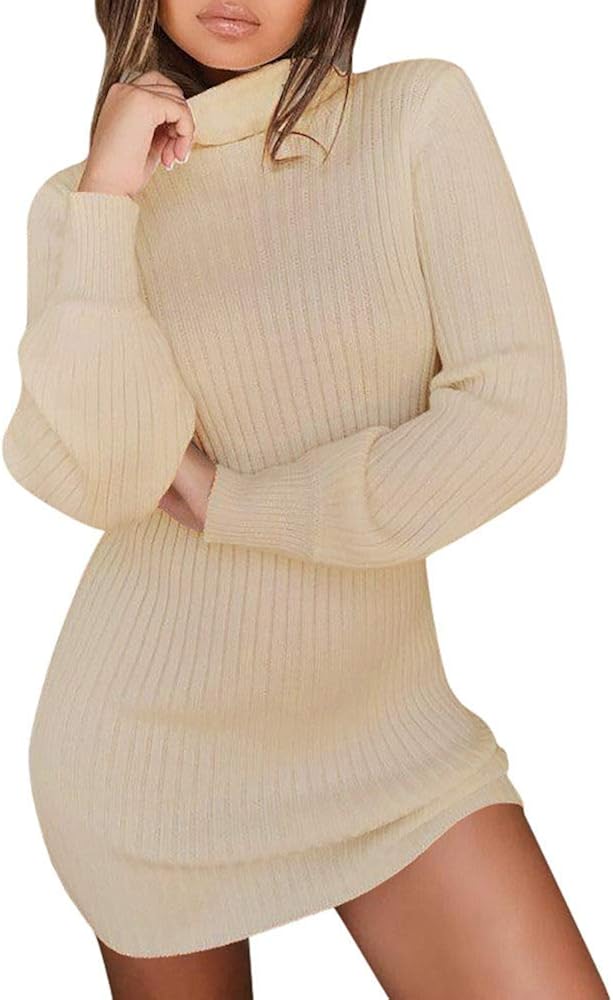 Suéter Ajustado De Cuello Alto Para Mujer - Punto Acanalado, Manga Larga, Tejido Elástico, Color Sólido Otoño