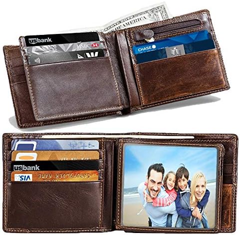 Men's Wallet Bifold Genuine Leather Wallet for Men as Gift with RFID 16 Card Slots ID Window