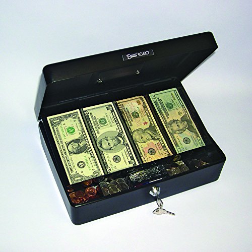 PM Company SecurIT Cash Lock Box, 9-Compartment Removable Tray, 12-1/8 x 8-3/4 x 3-3/4 Inch, Black (04804)