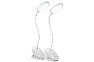 Miady 2 Pack Clip on Lamp,Battery Powered Reading Light,Clamp for Bed with 3 Brightness Level,USB Rechargeable