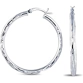 Charmsy 925 Sterling Silver Hoop Earrings | Lightweight Italian 2.5mm Tube Diamond-Cut Round Classic Hoops Earring for Women | Size 15/20/25/30/35/40/50/60/70mm | Small Medium Large