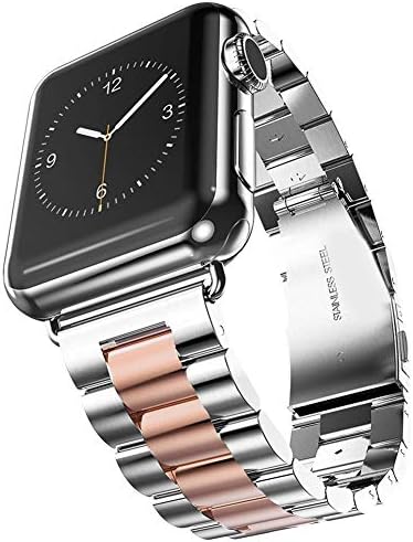 Watch Strap Watch Band Replacement Band Compatible Apple Watch iWatch 38/40 / 42 / 44mm Series 4/3/2/1 Stainless Steel Entity Three Chain Push-Button Hidden Clasp Steel Strip