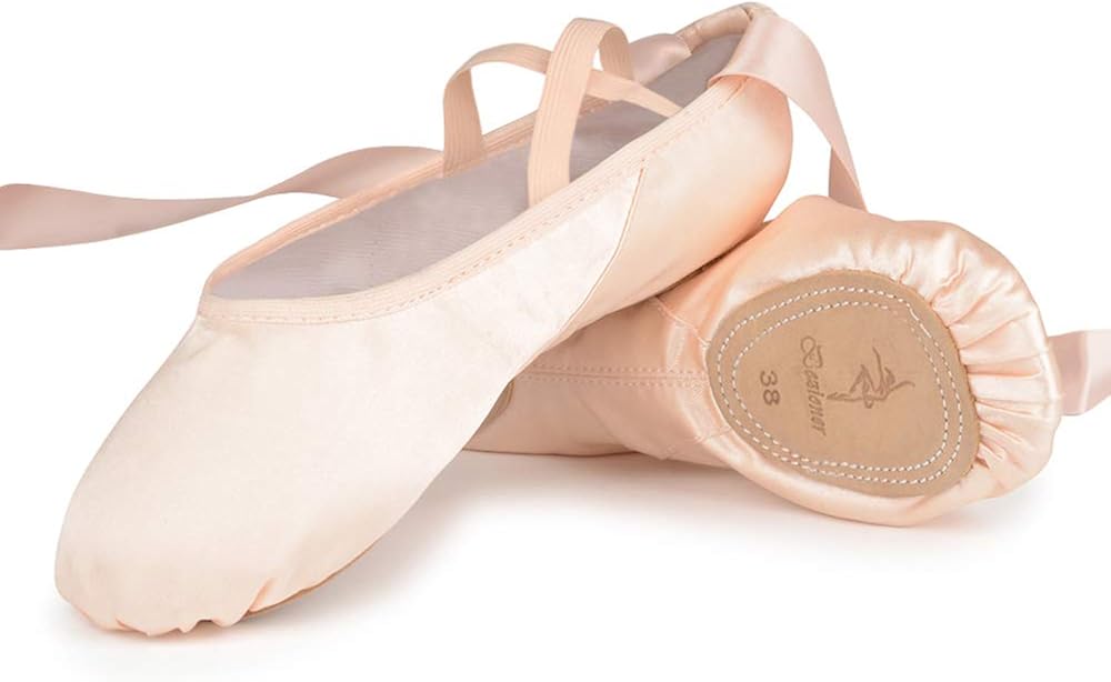 Scarpe da Danza Classica Raso Scarpetteda Ballo con Il Nastro Suola Diviso in Pelle Ginnastica