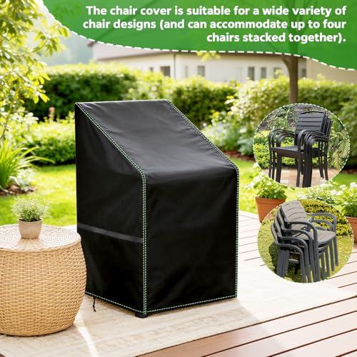 Zocipro Protective Covers for Outdoor Garden Chairs, 70 x 90 x 80/120 cm, 210D Oxford Fabric, Waterproof and Resistant, Anti-UV, for Terrace Stackable Chairs with Drawstring