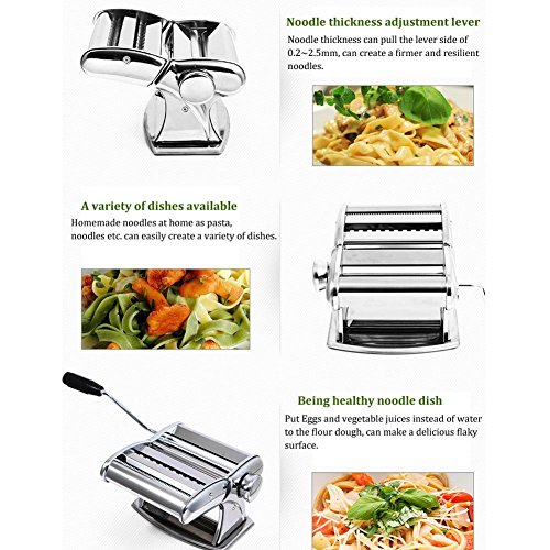 Pasta Maker Machine - Stainless Steel Roller for Fresh Spaghetti Fettuccine Noodle Hand Crank Cutter