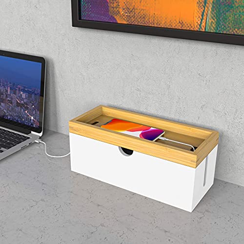 Bamboo Cable Management Box, Large Cord Organizer Box Cable Box to Hide