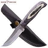 Red Deer Hunting Knife High Carbon Steel Old File Knife with Leather Sheath (Gray Wood Handle)