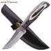 Red Deer Hunting Knife High Carbon Steel Old File Knife with Leather Sheath (Gray Wood Handle)
