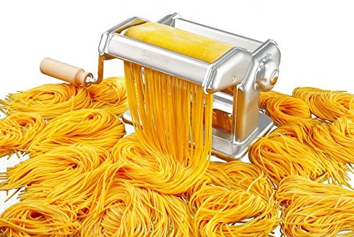 Imperia Pasta Maker Machine - Heavy Duty Steel Construction w Easy Lock Dial and Wood Grip Handle- Model 150 Made in Italy (Renewed)