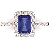 Clara Pucci 1.86 ct Emerald Cut Created Tanzanite 14k White Gold Halo Solitaire with Accents Wedding Engagement Bridal Promise Ring