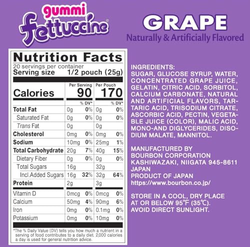 BOURBON FETTUCCINE GUMMI GRAPE (10-PACK), 10 X 1.76 OZ.