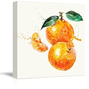 Square Canvas Wall Art - Tangerine Watercolor | Fruits Watercolor Art and Illustrations - Giclee Print Gallery Wrap Modern Home Art Ready to Hang - 12x12 inches