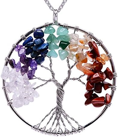 Viola Tricolor Tree of Life Pendant Owl Moon Necklace Chakra Gemstone Amethyst Rose Crystal Yoga Mala Healing Jewelry