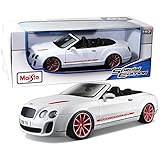 Maisto Year 2014 Special Edition Series 1:18 Scale Die Cast Car Set - White Color Grand Tourer GT BENTLEY CONTINENTAL SUPERSPORTS CONVERTIBLE ISR with Display Base (Car Dimension: 9-1/2