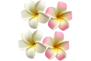 JUROICESSRY 4 Pcs 7cm White and Pink Hawaiian Frangipani Plumeria Foam Head Flower Party Beach Hair Clip Hair Clips