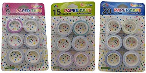 Fun n Shop Art & Craft Paper Tape Pack of 3 X 6 Tapes. 18 All Different Design 5M x 9MM, 15MM, 20MM