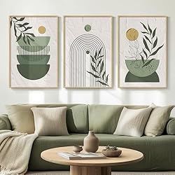 Framed Sage Green Large Boho Canvas Wall Art for