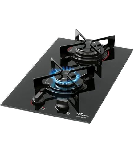 FISCHER COOKTOP À GÁS 2 BOCAS FIT LINE TREMPE IRON MESA VIDRO