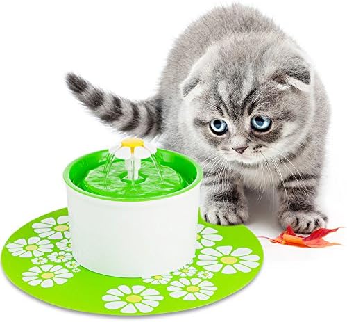 Silkclo Automatic Water Flower Fountains,BPA Free 1.6L Electric Water Bowl with Filter and Silicone Mat for Dogs,Cats &amp; Birds (Green Fountain+Filter+Pump+Silicone Mat+Power Adapter+Manual)