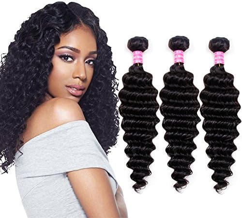 Brazilian Human Hair Deep Wave 3 Bundles 100% Unprocessed Virgin Brazilian Deep Curly Hair Weave Bundles Natural Color Total 300g (10 10 10 inch)