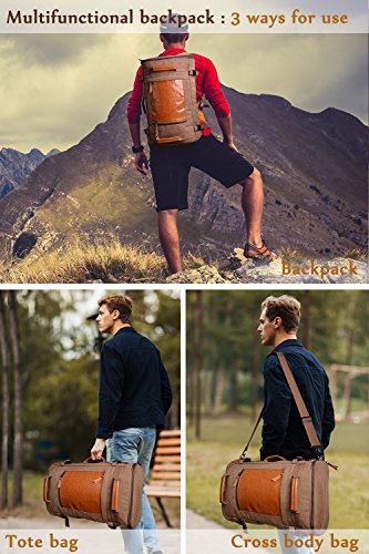 WITZMAN Men Vintage Canvas Rucksack Travel Duffel Backpack Retro Hiking Bag 2063 (22inch Brown) - Thumbnail 2