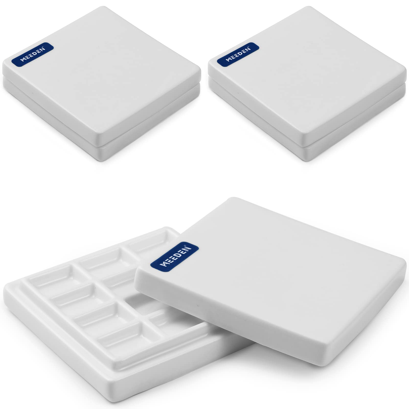 Photo 1 of MEEDEN 3 Pack Ceramic Palettes with Cover, Painting Palette for Watercolor Gouache Color Mixing, Pure White Porcelain Palette, Multi-Functional Palette for Hobby and Crafts