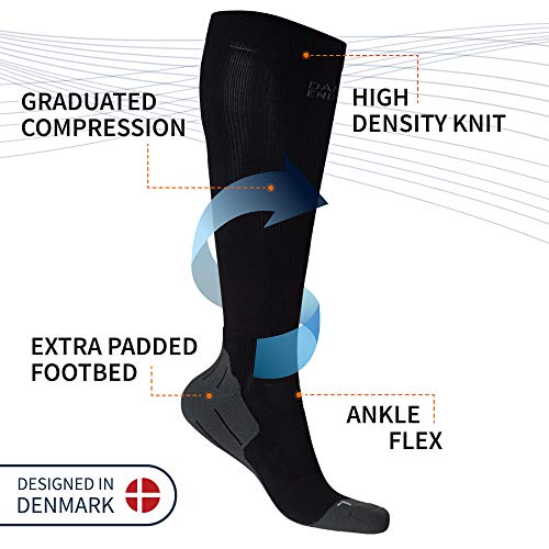DANISH ENDURANCE Graduated Compression Socks (Black 1 Pair, US Women 11-13 // US Men 9.5-12.5)