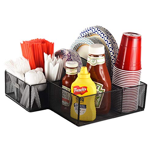 ELTOW Plate & Cutlery Organizer: Large Decorative Kitchen Spoon, Fork, Knives & Cups Holder| Stylish & Sturdy Bowl, Napkin & Tableware Dispenser| Home & Business Office Utensil Organizer Caddy…