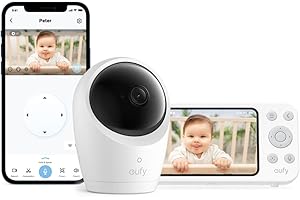 EUFY SECURITY eufy Baby Monitor E20, 2K Resolution, 5'' 720p Display, Hybrid Connection, Wi-Fi & No Wi-Fi Control, Pan-Tilt, 4× Zoom, Night Vision, Built-in Battery Camera, ANR, Smart Alerts, 24/7 Recording