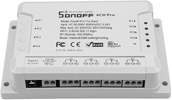 SONOFF 4CH Pro R2 ITEAD RF 433MHz 4 Gang WiFi Switch 3 Modos de Trabajo InchingSelf LockingInterlock WiFi Smart Switch Funciona con Amazon Alexa y para Google HomeNest Smart Home 2PCS