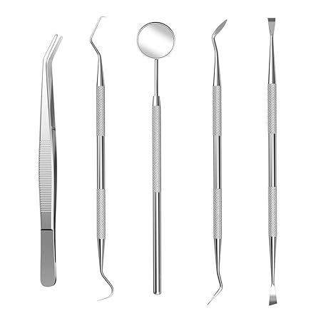 Anjou 5er Zahnreinigung set aus 304 Edelstahl, Zahnpflege Set Zahnkratzer mit Mundspiegel