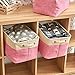 EZOWare Set of 3 Large Canvas Fabric Tweed Storage Organizer Cube Set W/Handles for Nursery Kids Toddlers Home and Office - 15 L x 10.5 W x 9.4 H -Pink